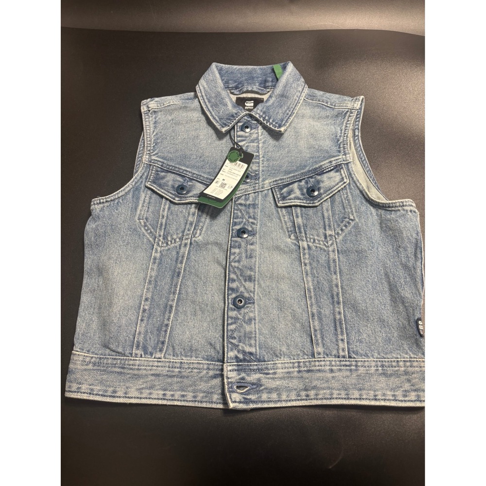 G Star RAW Slim Denim Vest Womens Size M Sun Faded Blue Cotton